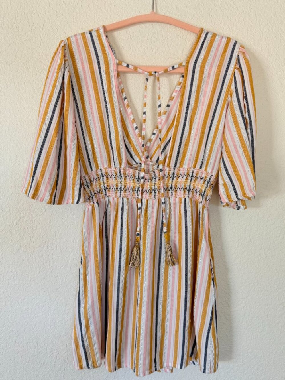 Blue Island Multicolor Striped Smocked Waist Mini Dress / Swim Coverup